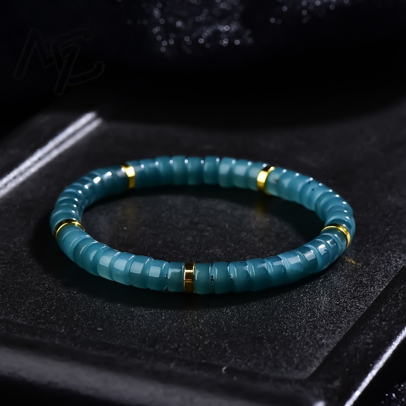 Charm Bracelet Beads - سوار من خرز اليشم الطبيعي الأزرق