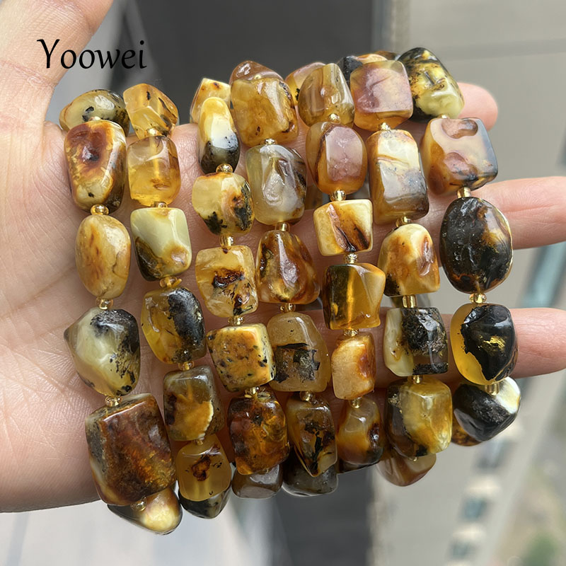 Gemstone Bracelet Healing - أساور كهرمان طبيعي 100% للجنسين، مصنوعة